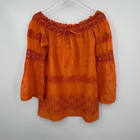 Temptation Positano blouse small crochet eyelet lace embroidered off shoulder - Picture 2 of 10